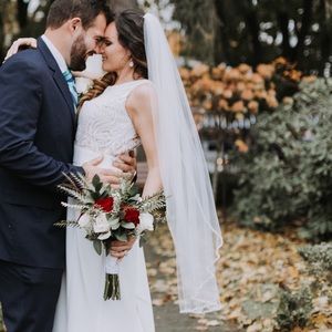 White Bridal Veil - Short with Rhinestones